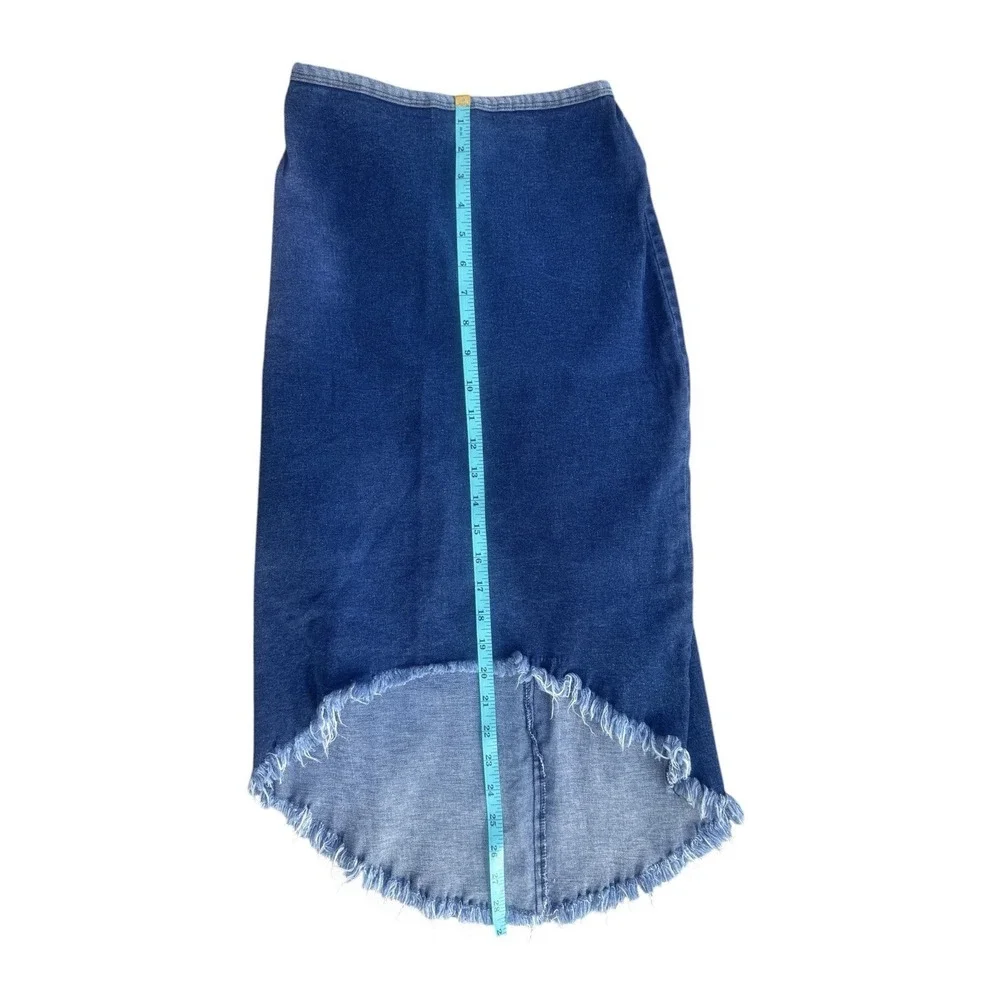 Lipstick O'Amore Vintage Denim Skirt Small Stretch High Low Frayed Y2K Midi Blue